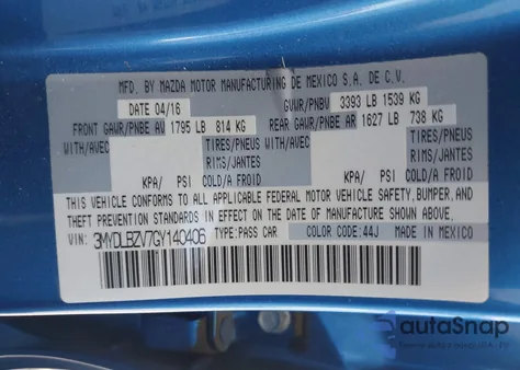 2016 Scion Ia from USA, damaged, VIN 3MYDLBZV7GY140406